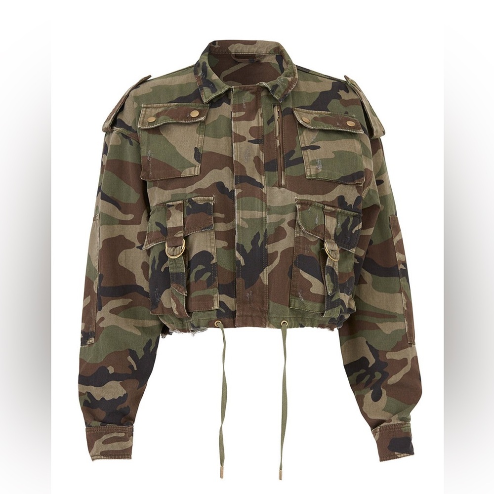 THE KOOPLES Camo cropped oversized Utility cargo jacket Small/Medium